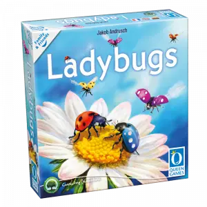 3D Spielebox mit der Abbildung von Marienkäfern, die auf einer Blüte landen